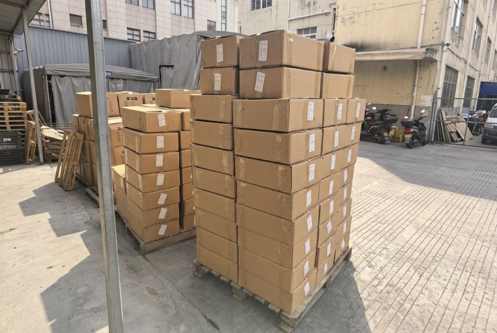 Finished products warehouse ready for export shipping with reinforced palletization